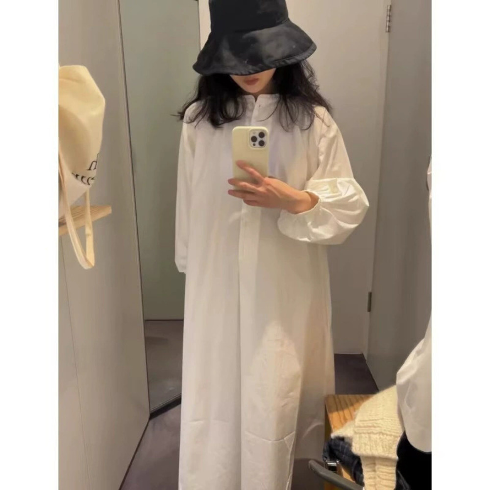 ZARA Spring French Casual Style Stand Collar Puff Sleeve Shirt Dress